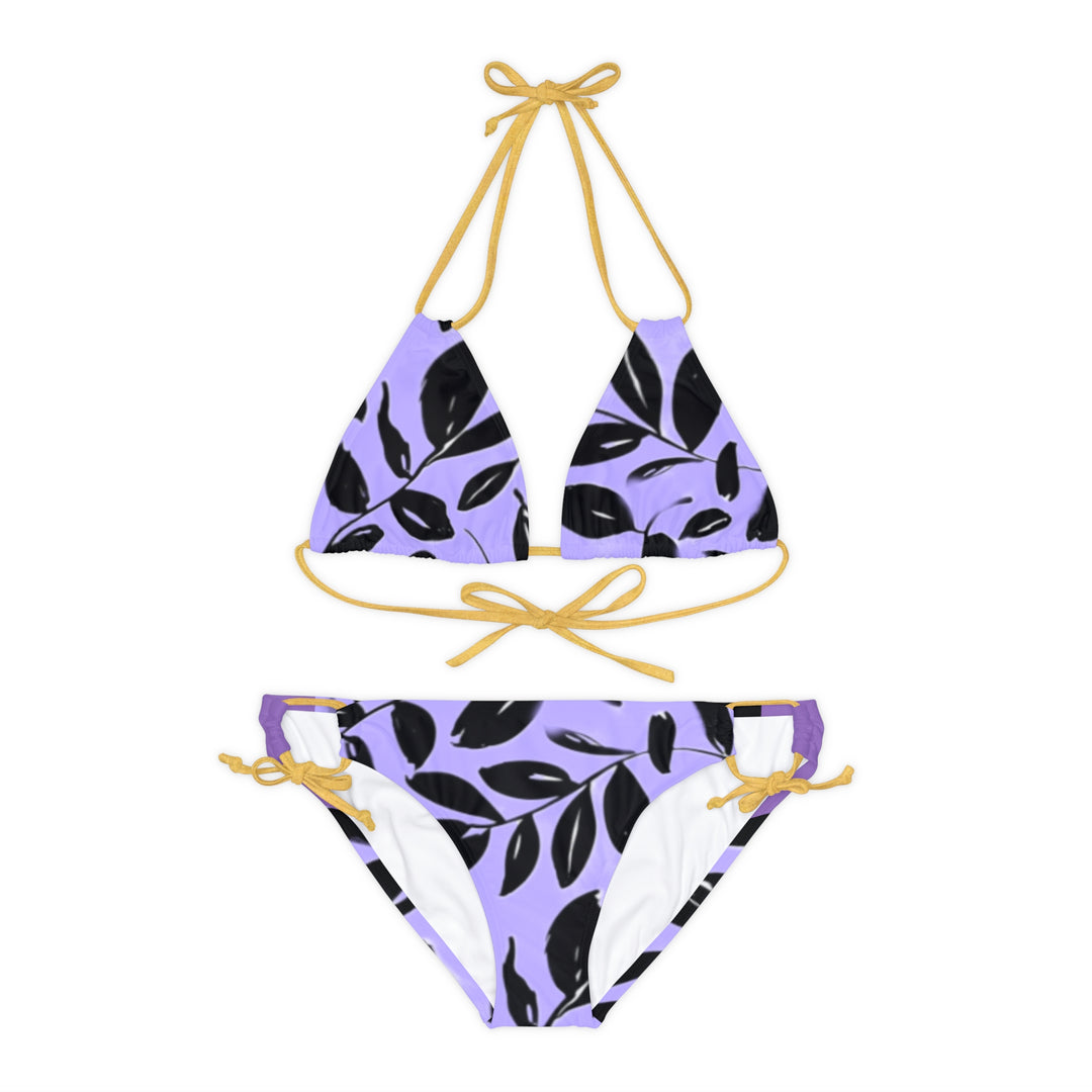 PURPLE and Black tropical Strappy Bikini Set (AOP)