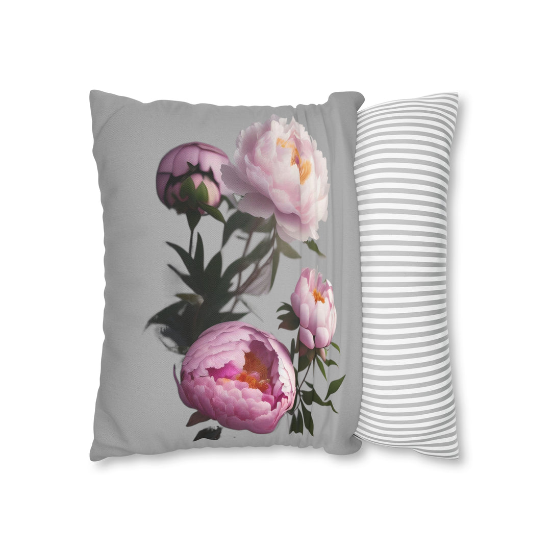 Peony Bouquet on Grey Spun Polyester Square Pillow Case