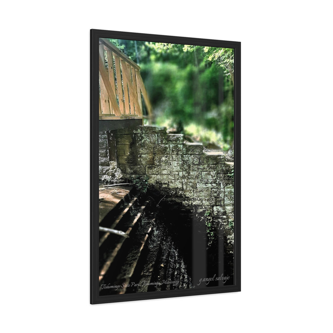 Footbridge Over Cascading Water Framed Posters
