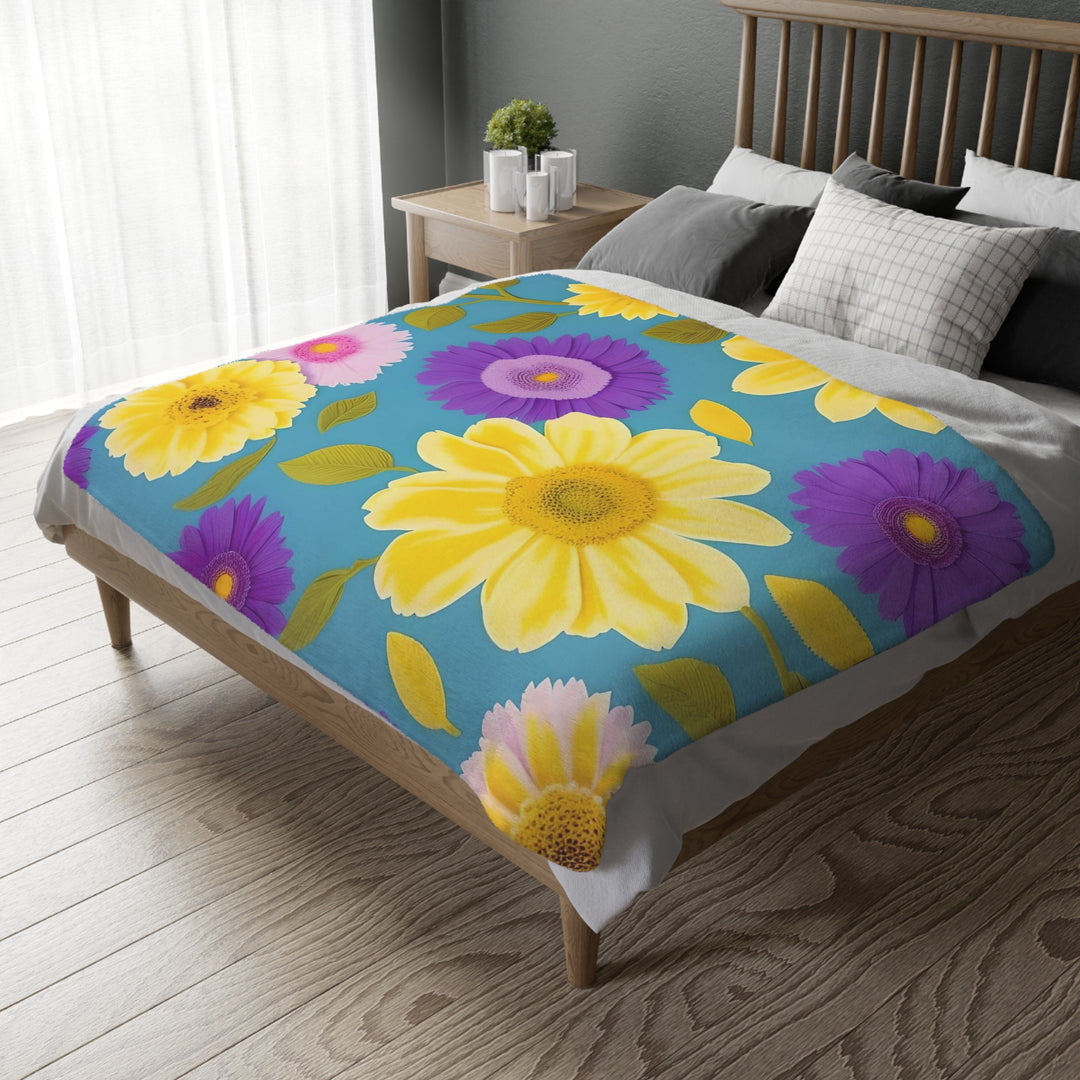 Flower Power Velveteen Minky Blanket (Two-sided print)