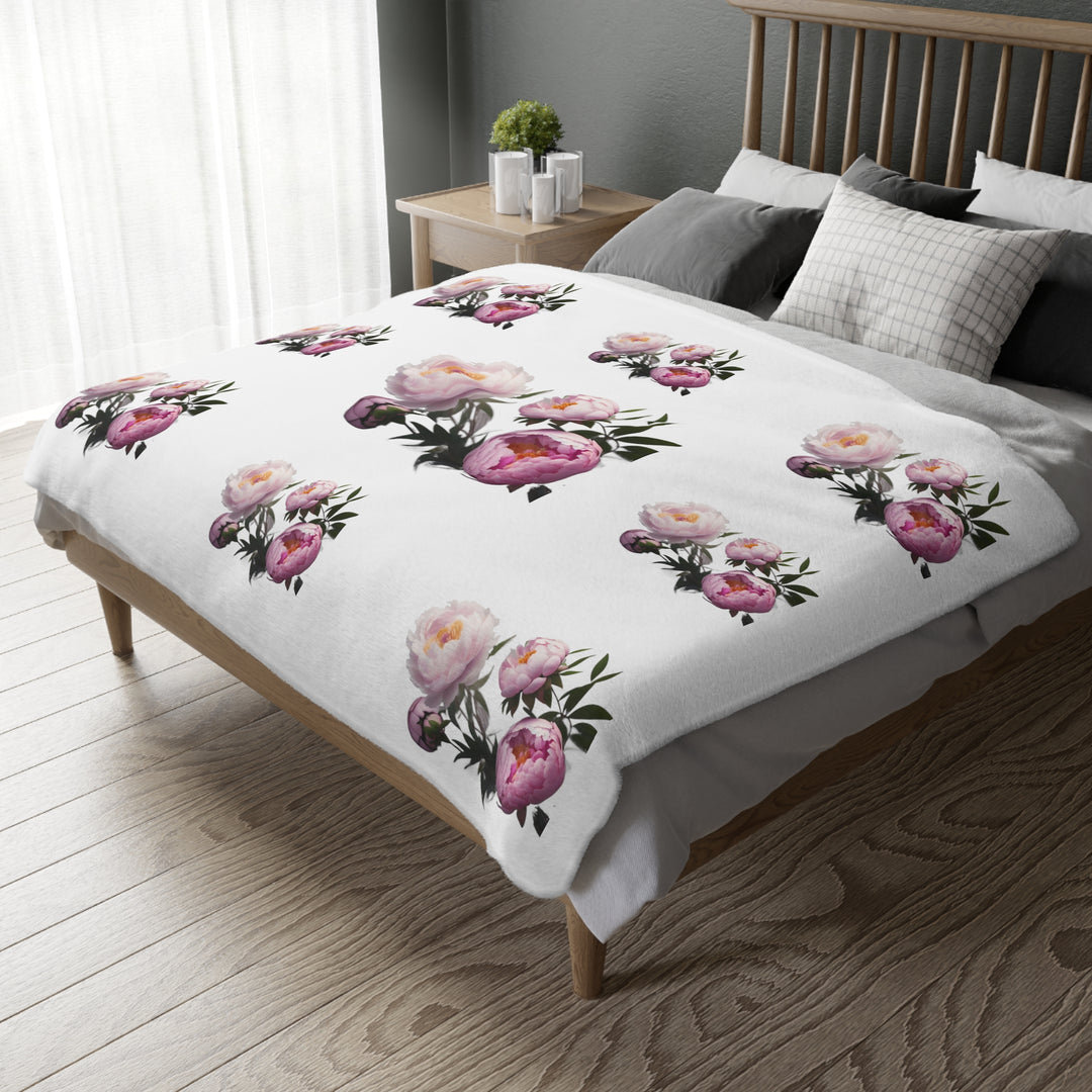 Peony Bouquet Velveteen Minky Blanket (Two-sided print)