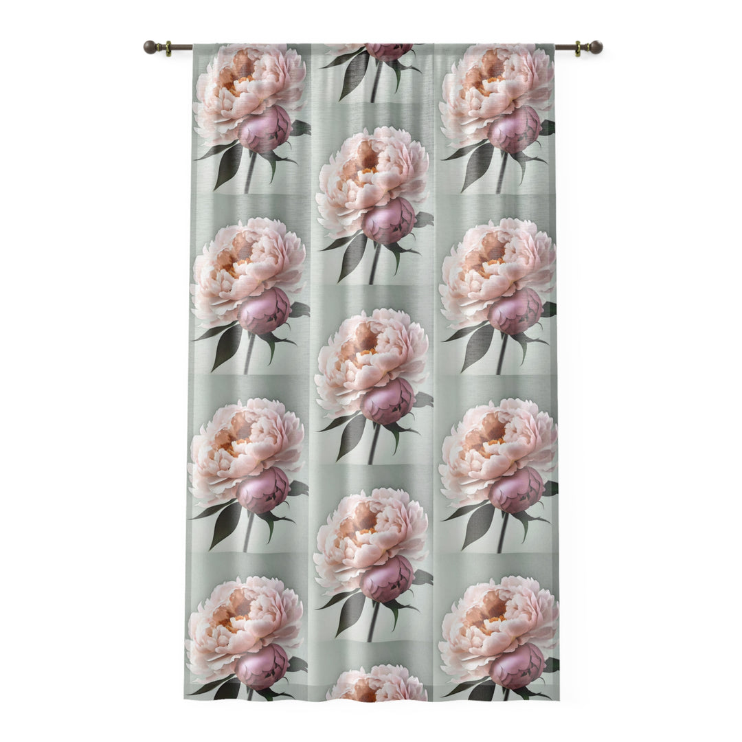 Peach Peonies on Mint Window Curtain