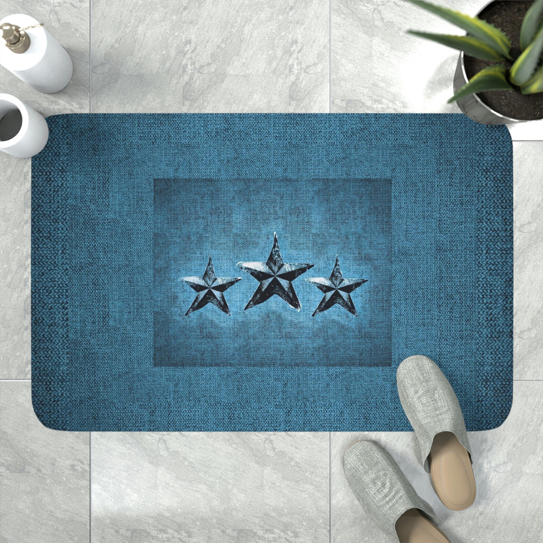 Triple Star in Turquoise Memory Foam Bath Mat