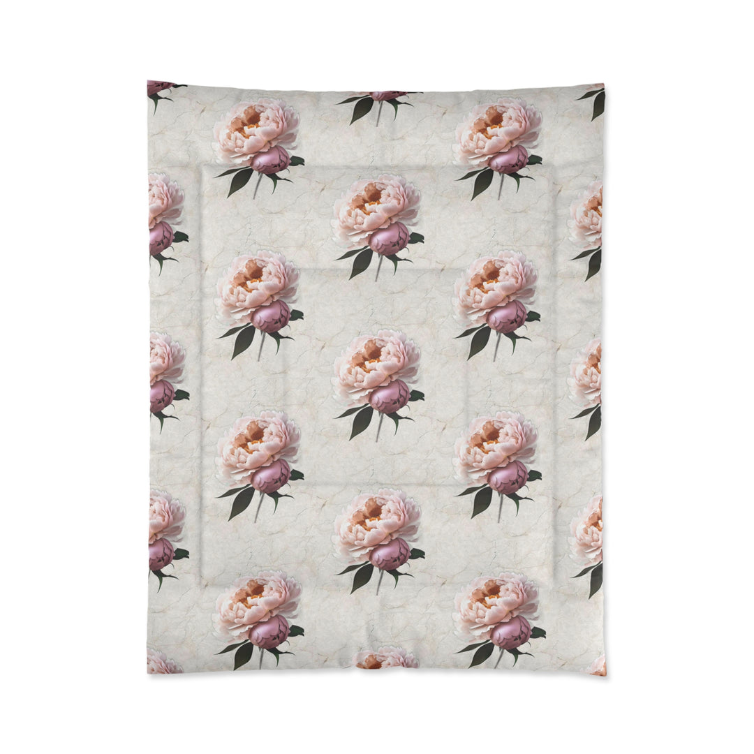 Peach Peony on cream Comforter
