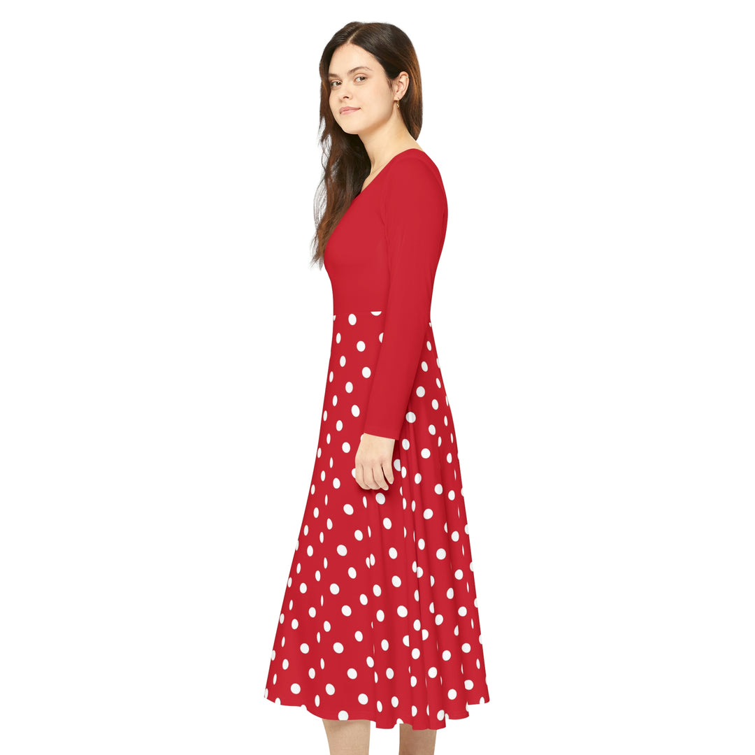 White pokie dotz Women's Long Sleeve Dance Dress (AOP)