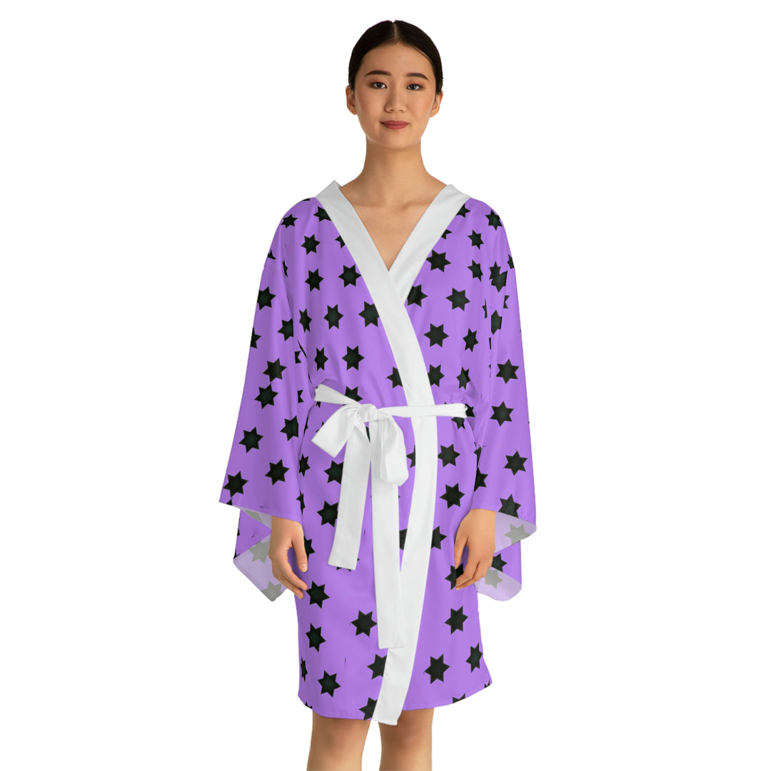 Kiss inspired black stars Long Sleeve Kimono Robe (AOP)