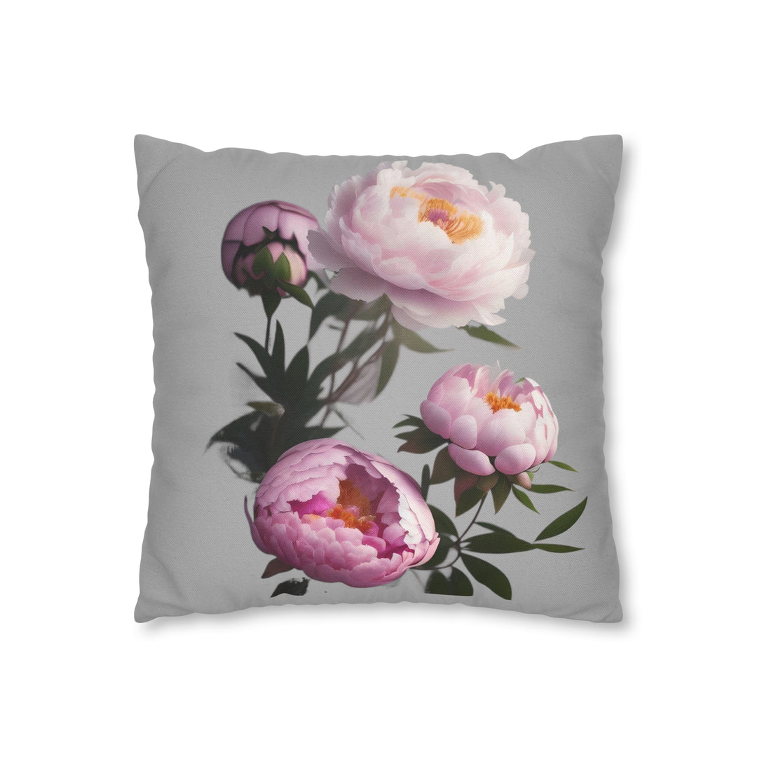 Peony Bouquet on Grey Spun Polyester Square Pillow Case