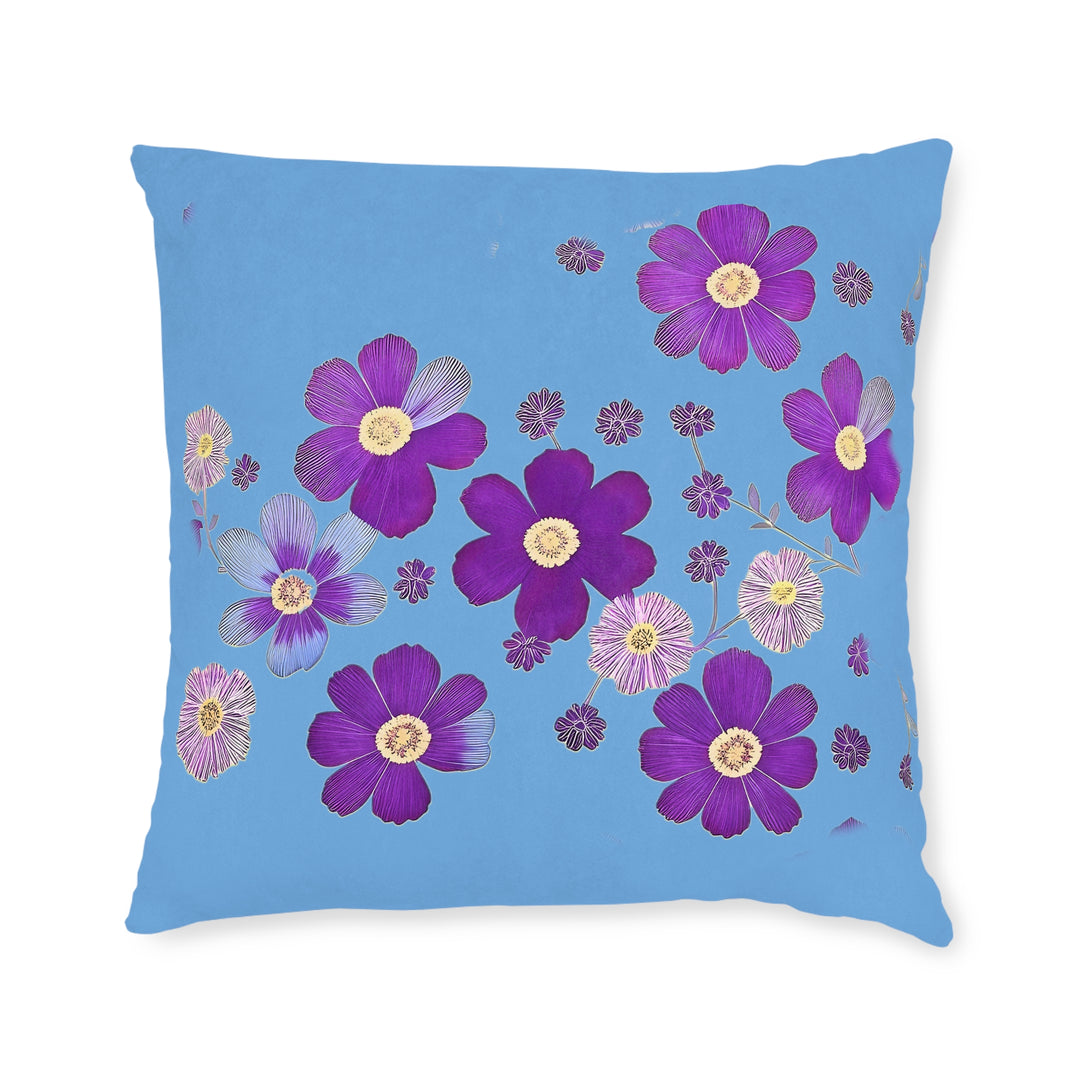 Blue &Purple Flowers, Square Pillow - Pink Back