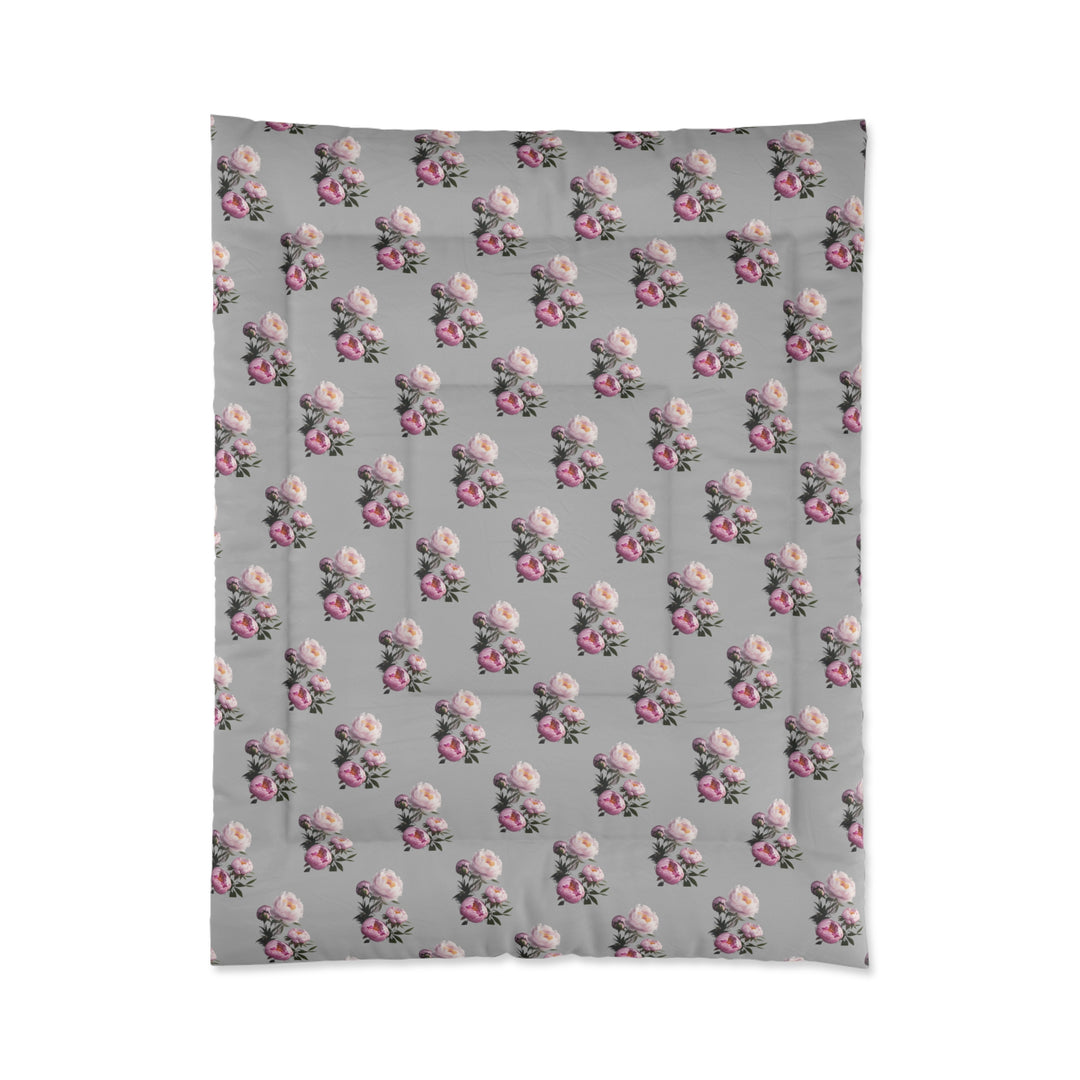 Peony Bouquet on Grey  Comforter