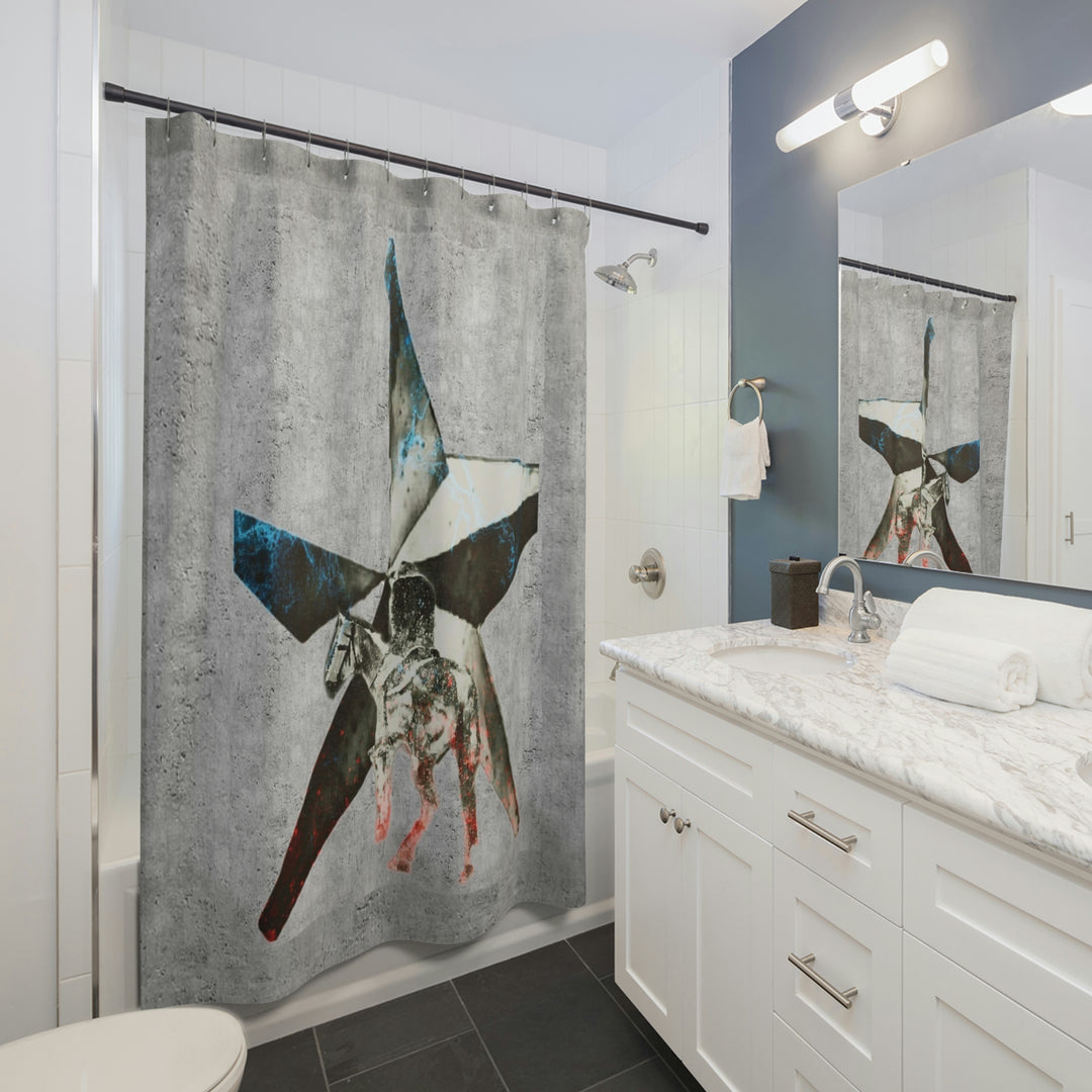 Weeping Cowgirl on grey textile Shower Curtains