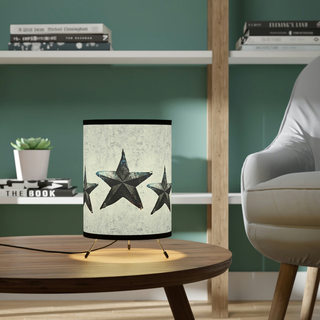Triple Star on Light Grey Tripod Lamp with High-Res Printed Shade, US\CA plug