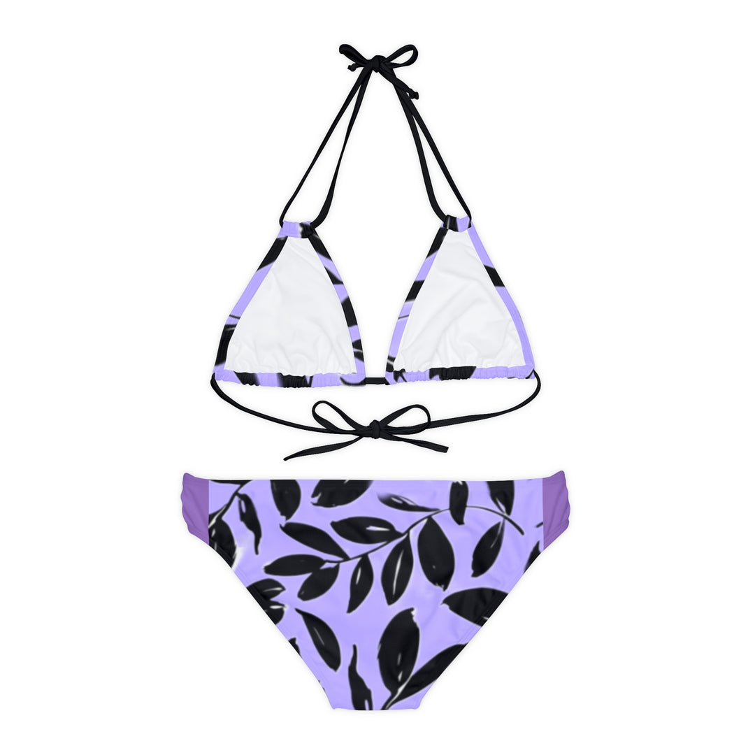 PURPLE and Black tropical Strappy Bikini Set (AOP)