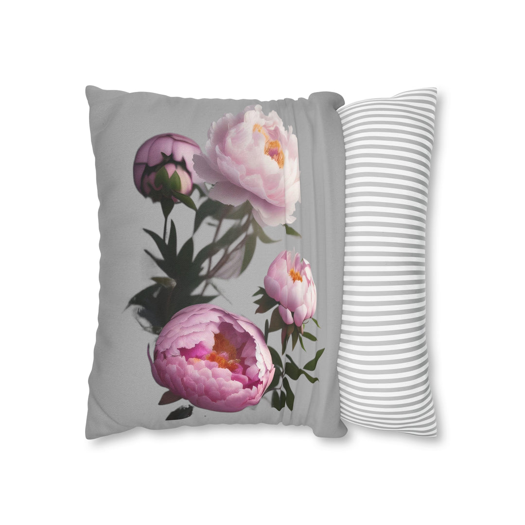 Peony Bouquet on Grey Spun Polyester Square Pillow Case