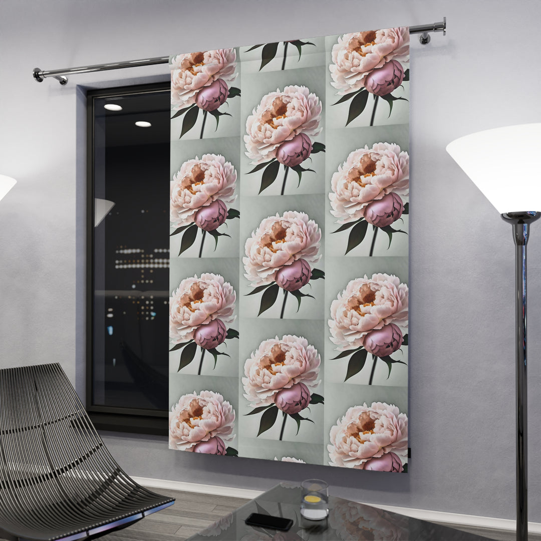 Peach Peonies on Mint Blackout Window Curtains (1 Piece)