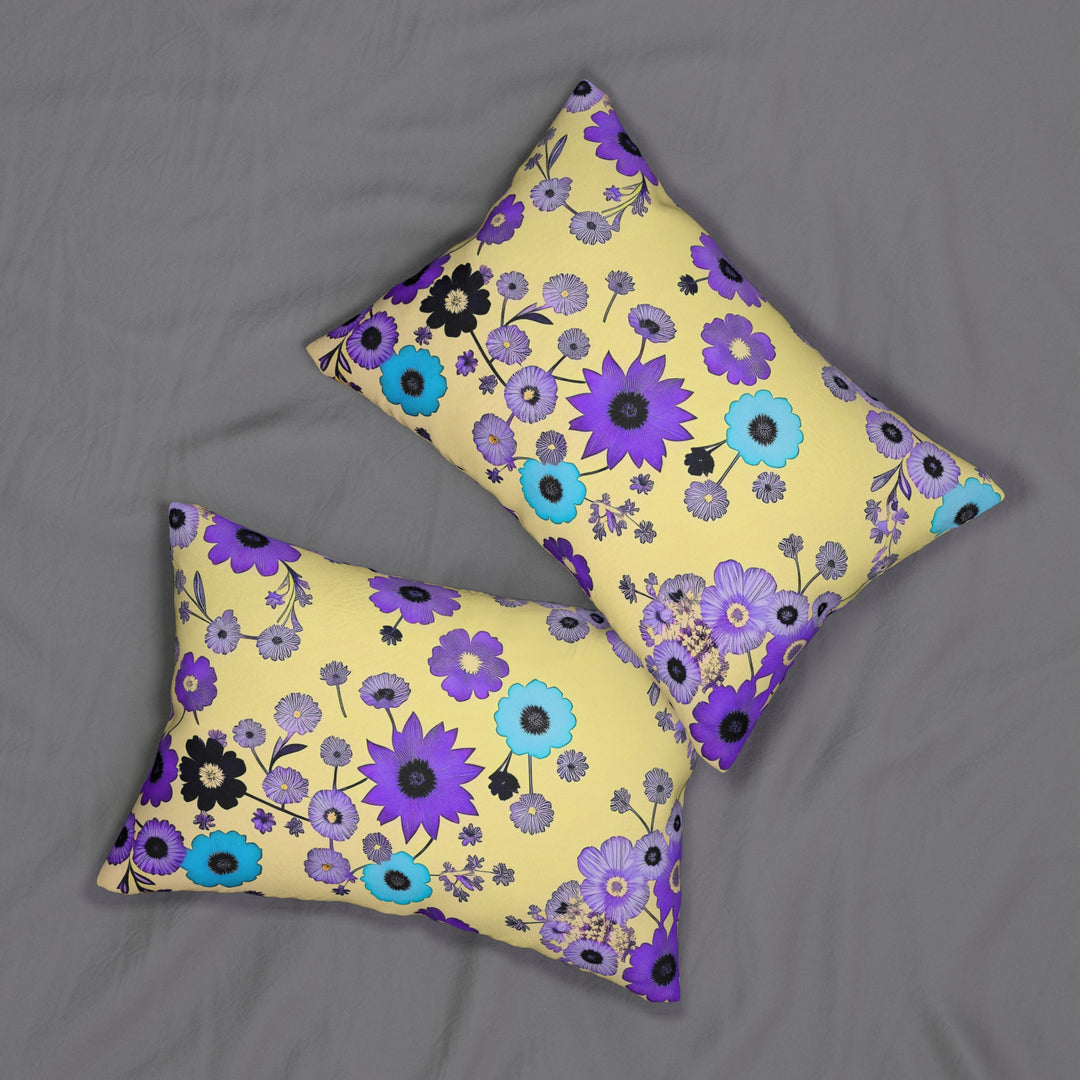 Purple Flowers Dancing on Sunshine Spun Polyester Lumbar Pillow