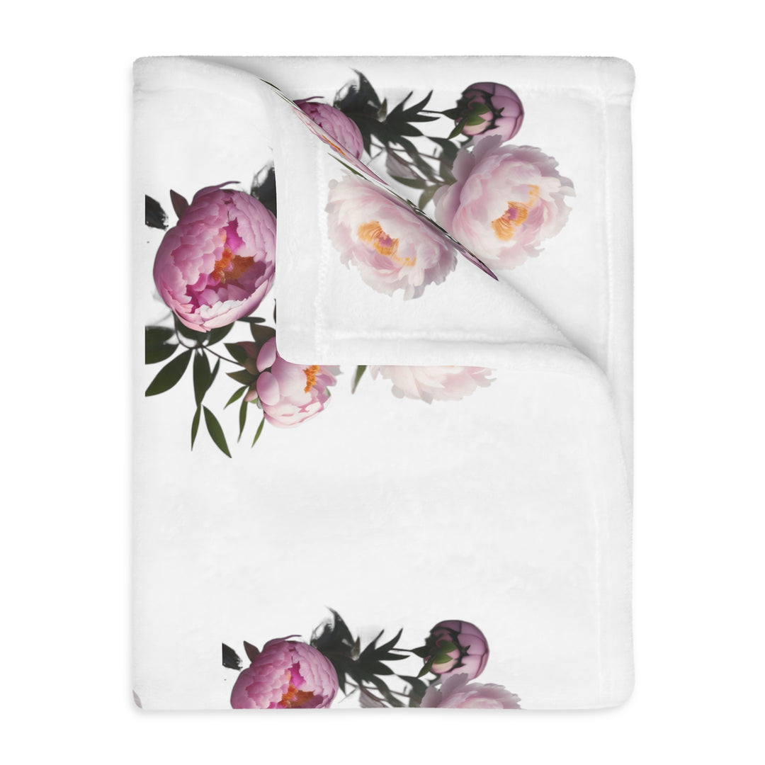 Peony Bouquet Velveteen Minky Blanket (Two-sided print)