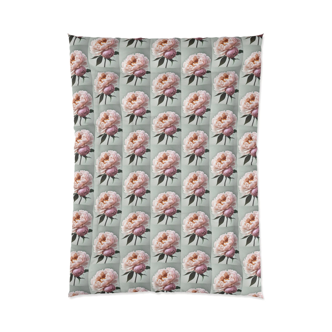 Peach Peonies on Mint Comforter