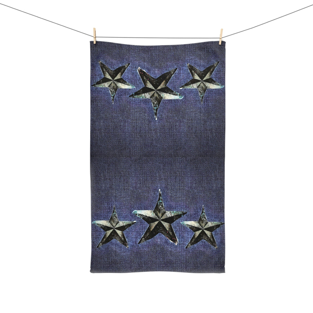 Triple Star on Denim Hand Towel