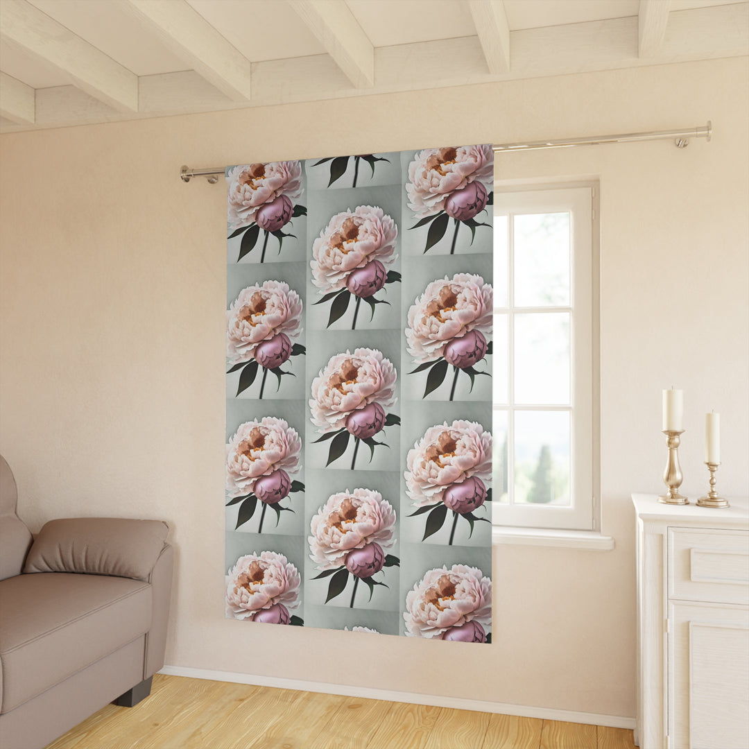 Peach Peonies on Mint Blackout Window Curtains (1 Piece)