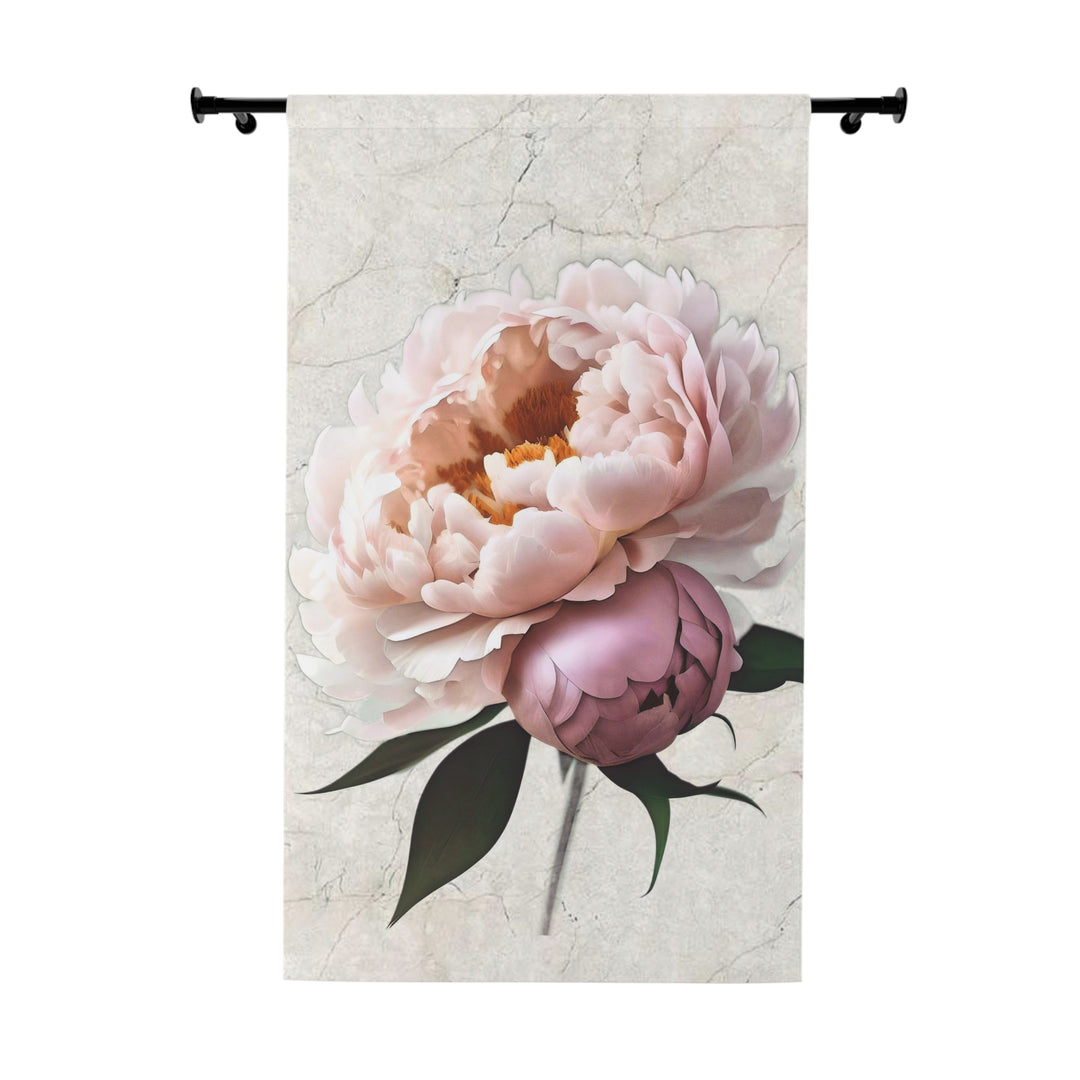 Peach Peonies on Marbled Cream Blackout Window Curtains (1 Piece)