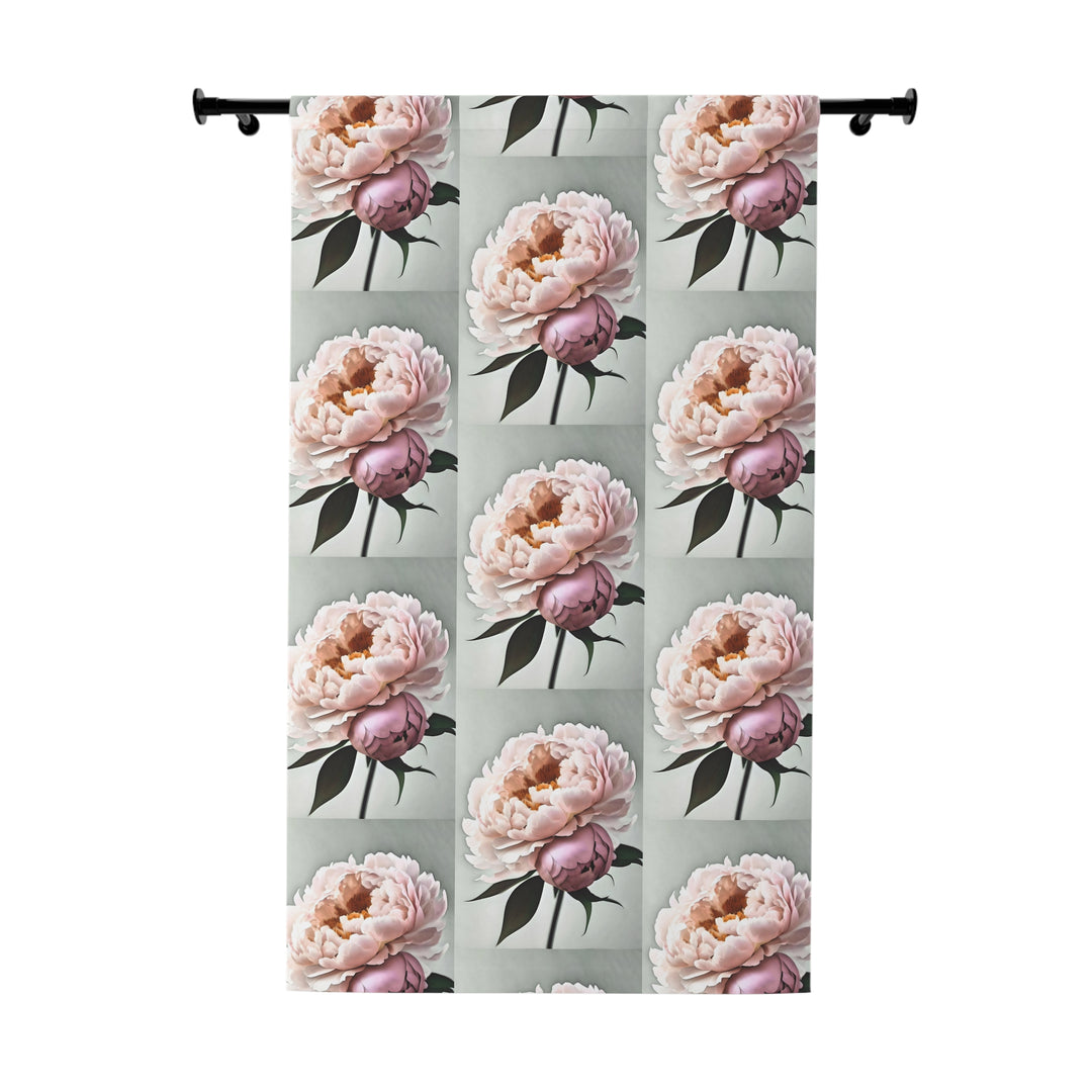 Peach Peonies on Mint Blackout Window Curtains (1 Piece)