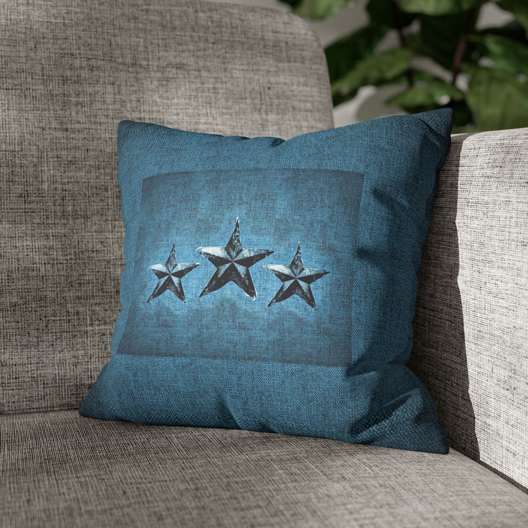 Triple Star in Turquoise Faux Suede Square Pillow Case