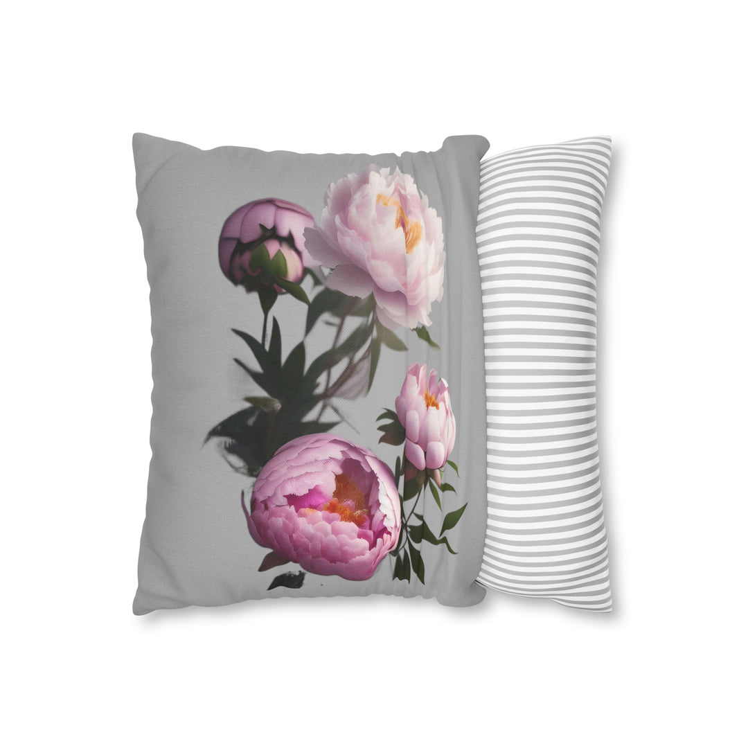 Peony Bouquet on Grey Spun Polyester Square Pillow Case