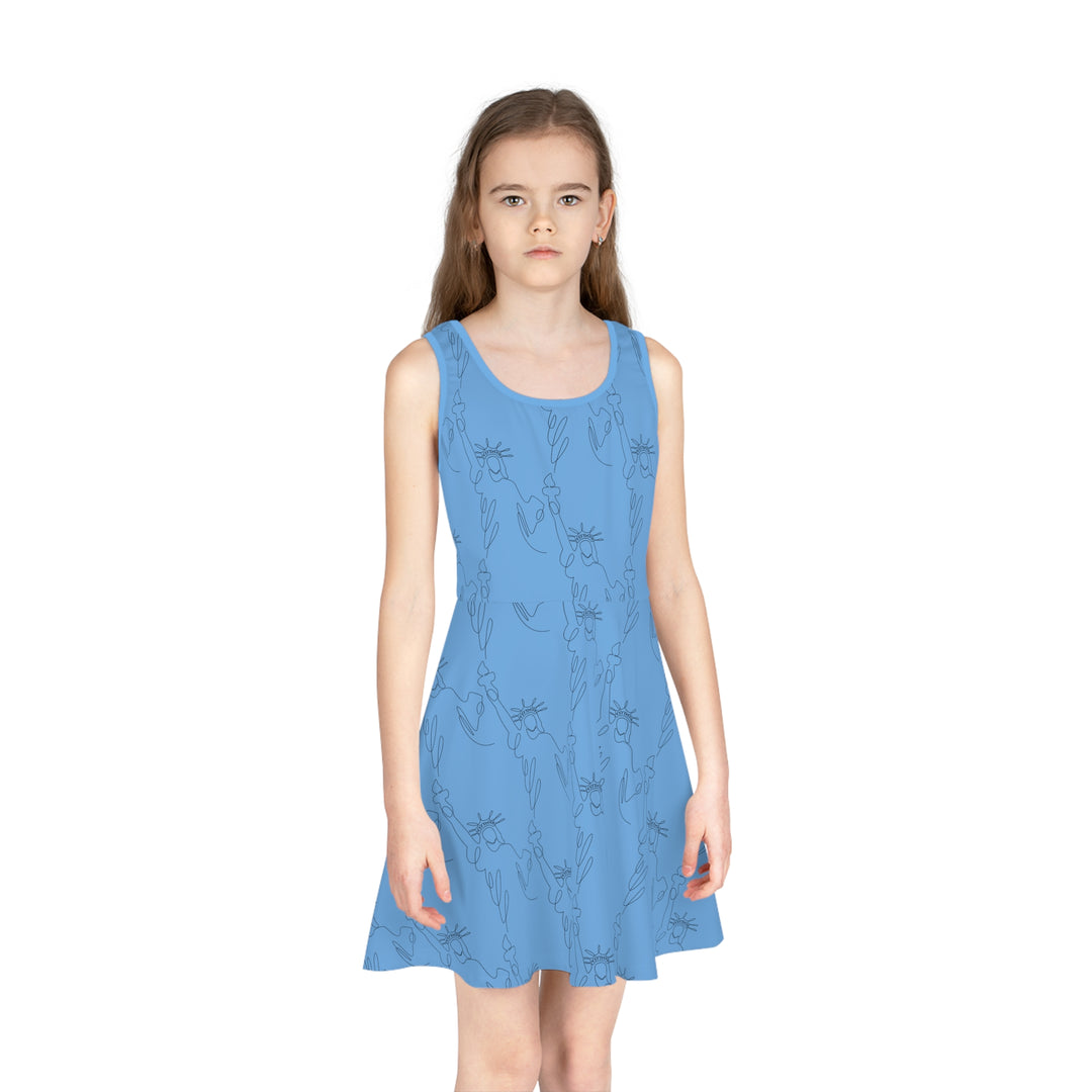 Blue  Lil Miss Independent Girls Sleeveless Sundress (AOP)