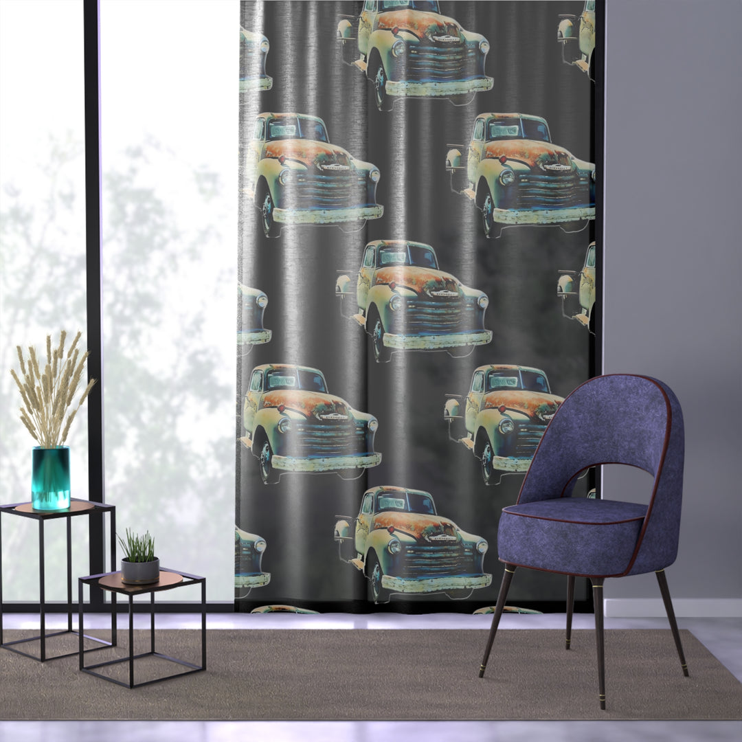 1953 Antique Truck , Black Sheer Window Curtain