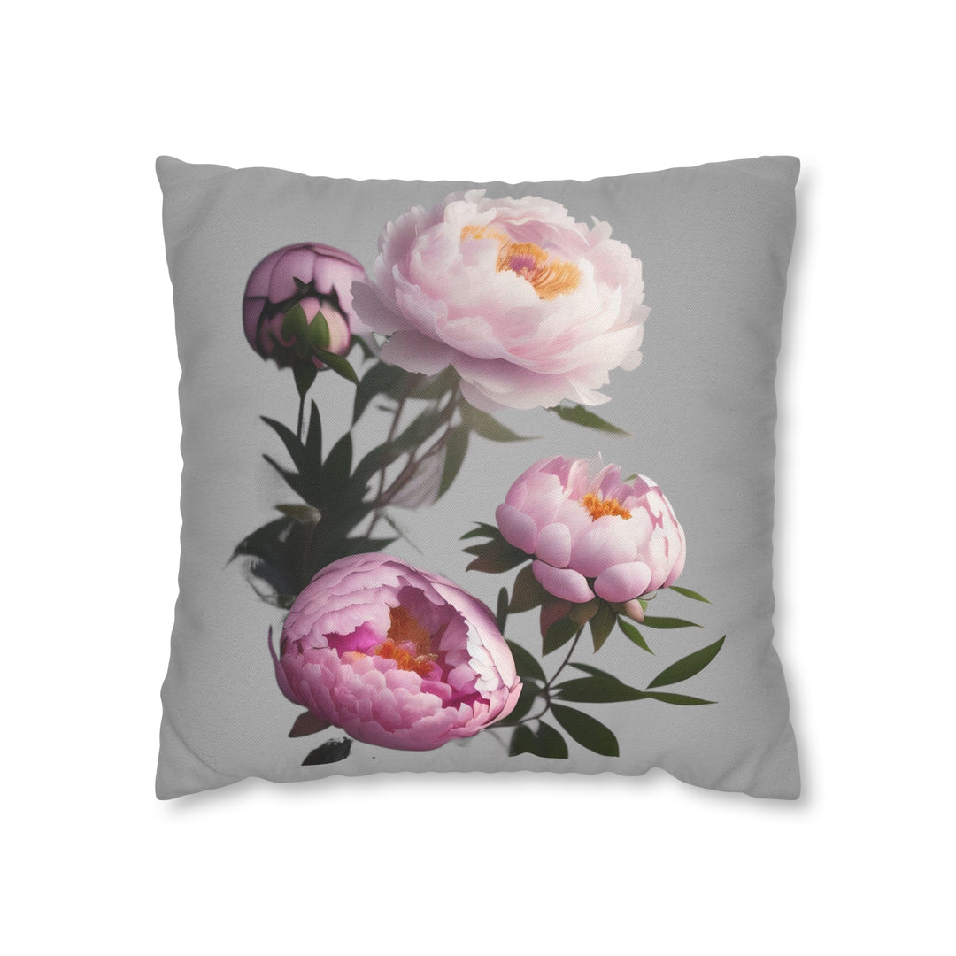 Peony Bouquet on Grey Spun Polyester Square Pillow Case
