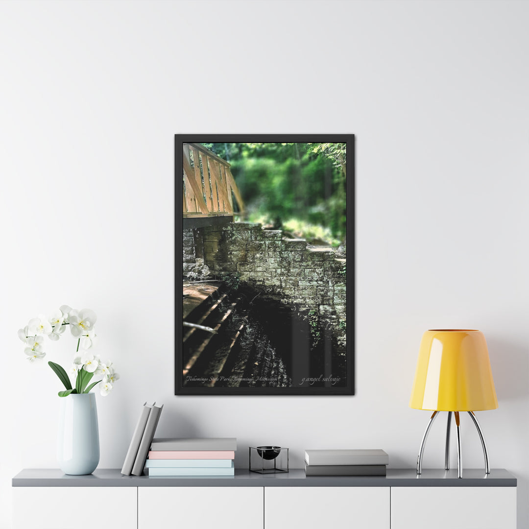 Footbridge Over Cascading Water Framed Posters