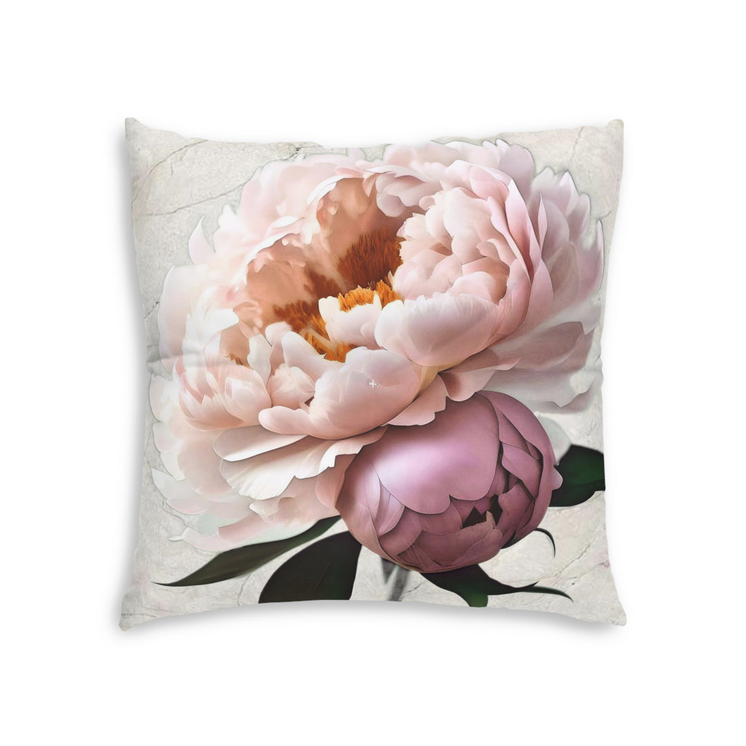 Peach Peonies on CreamTufted Floor Pillow, Square