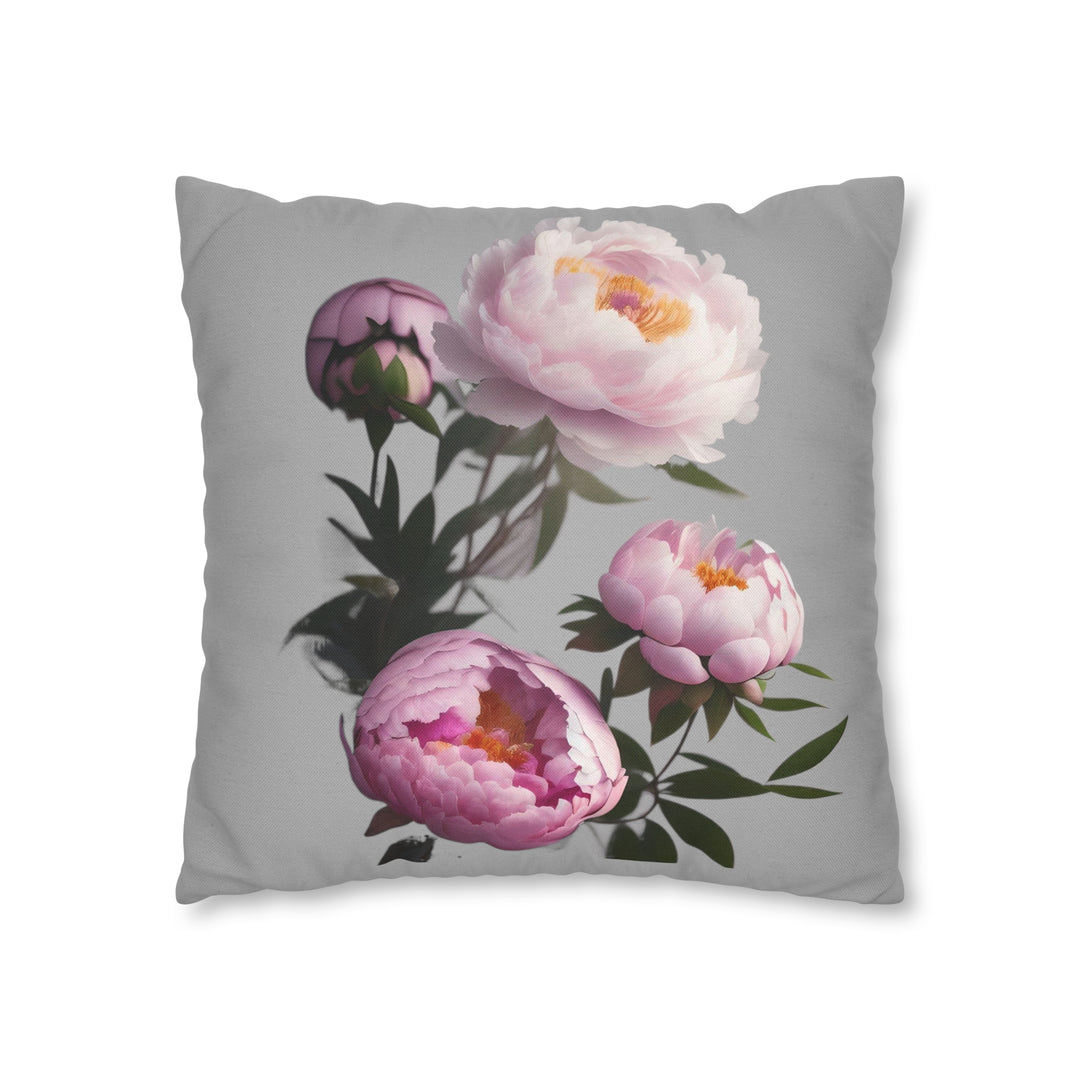 Peony Bouquet on Grey Spun Polyester Square Pillow Case