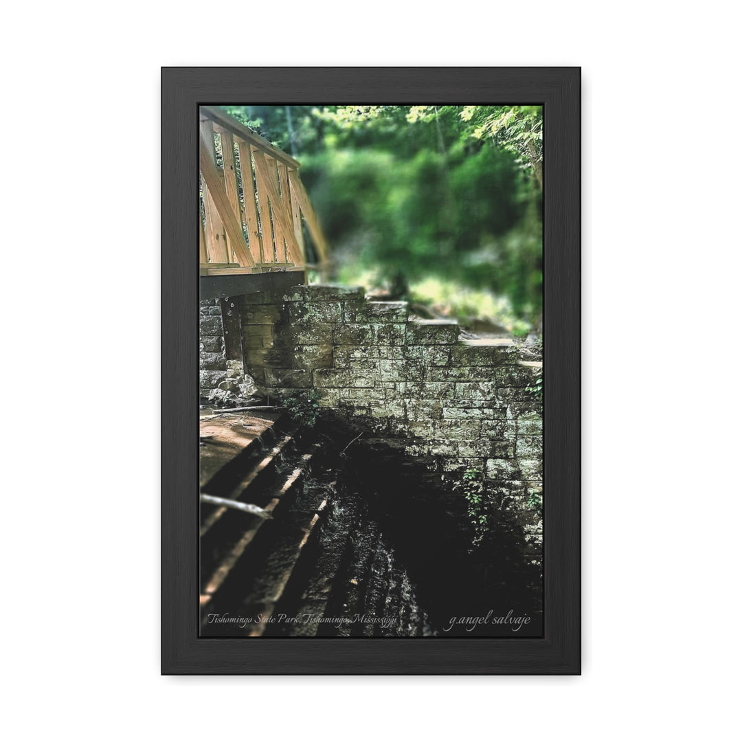 Footbridge Over Cascading Water Framed Posters