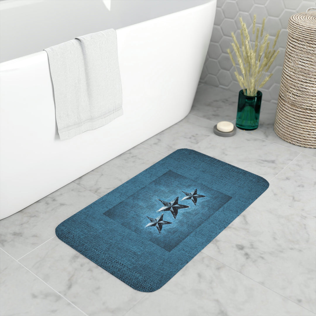 Triple Star in Turquoise Memory Foam Bath Mat