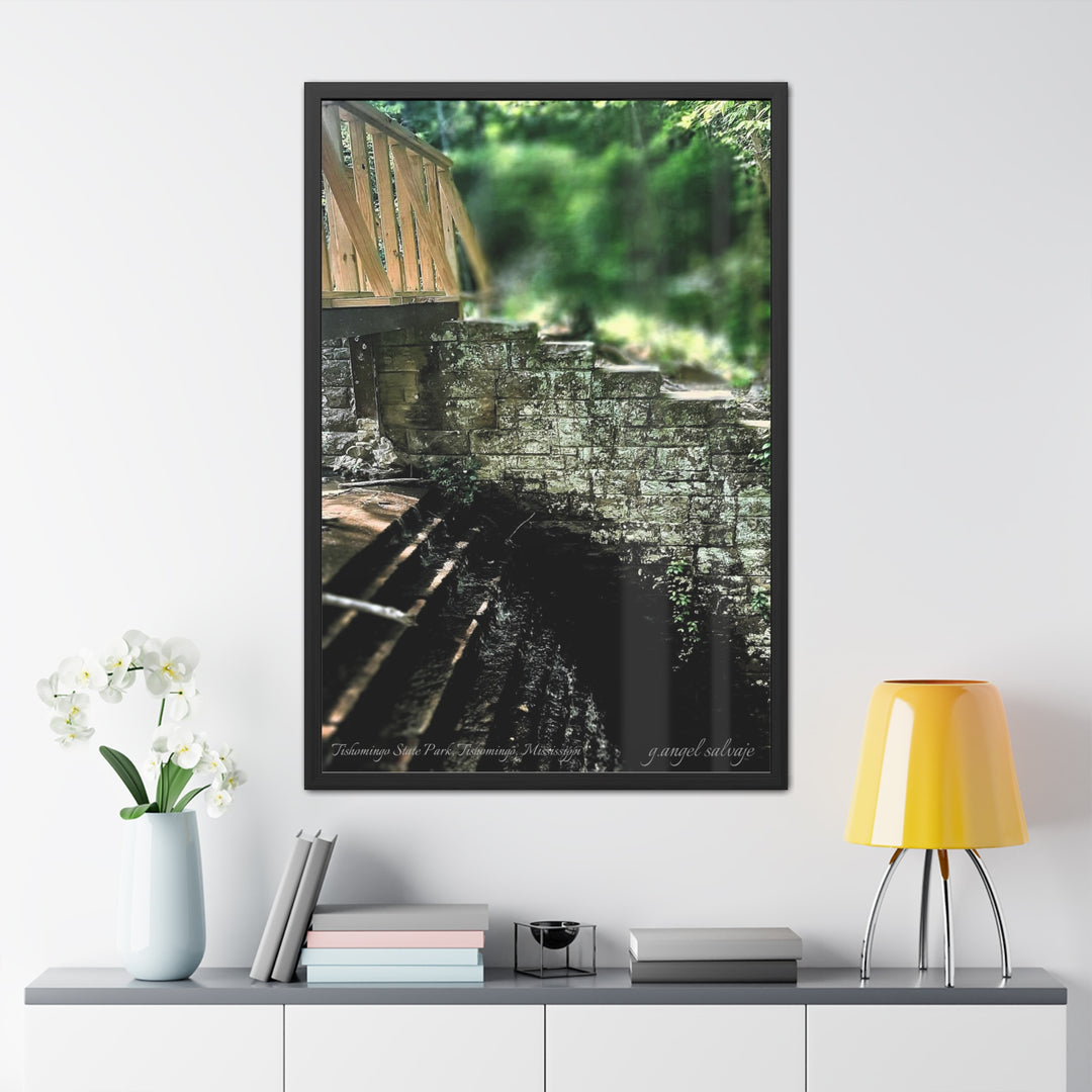 Footbridge Over Cascading Water Framed Posters