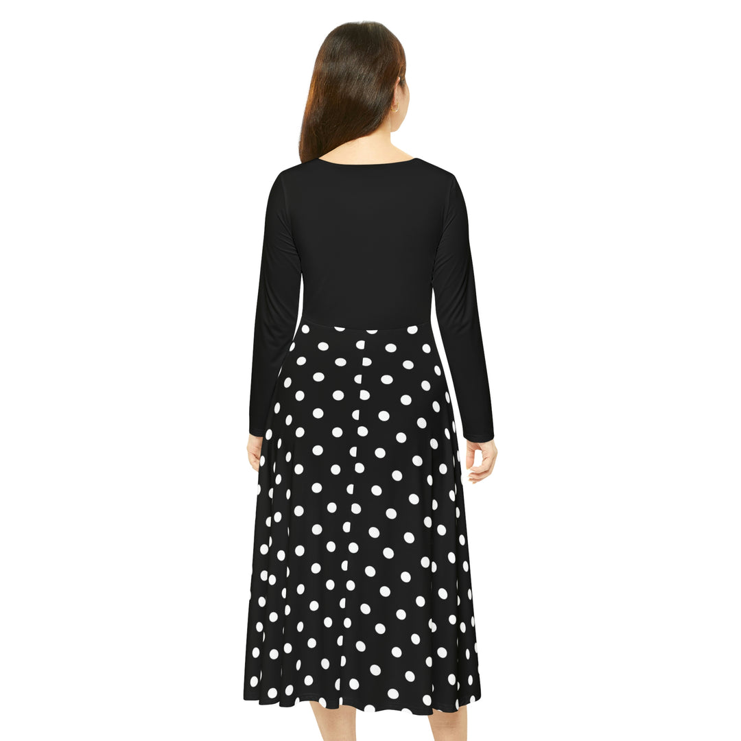 Black & White pokie dotz Women's Long Sleeve Dance Dress (AOP)