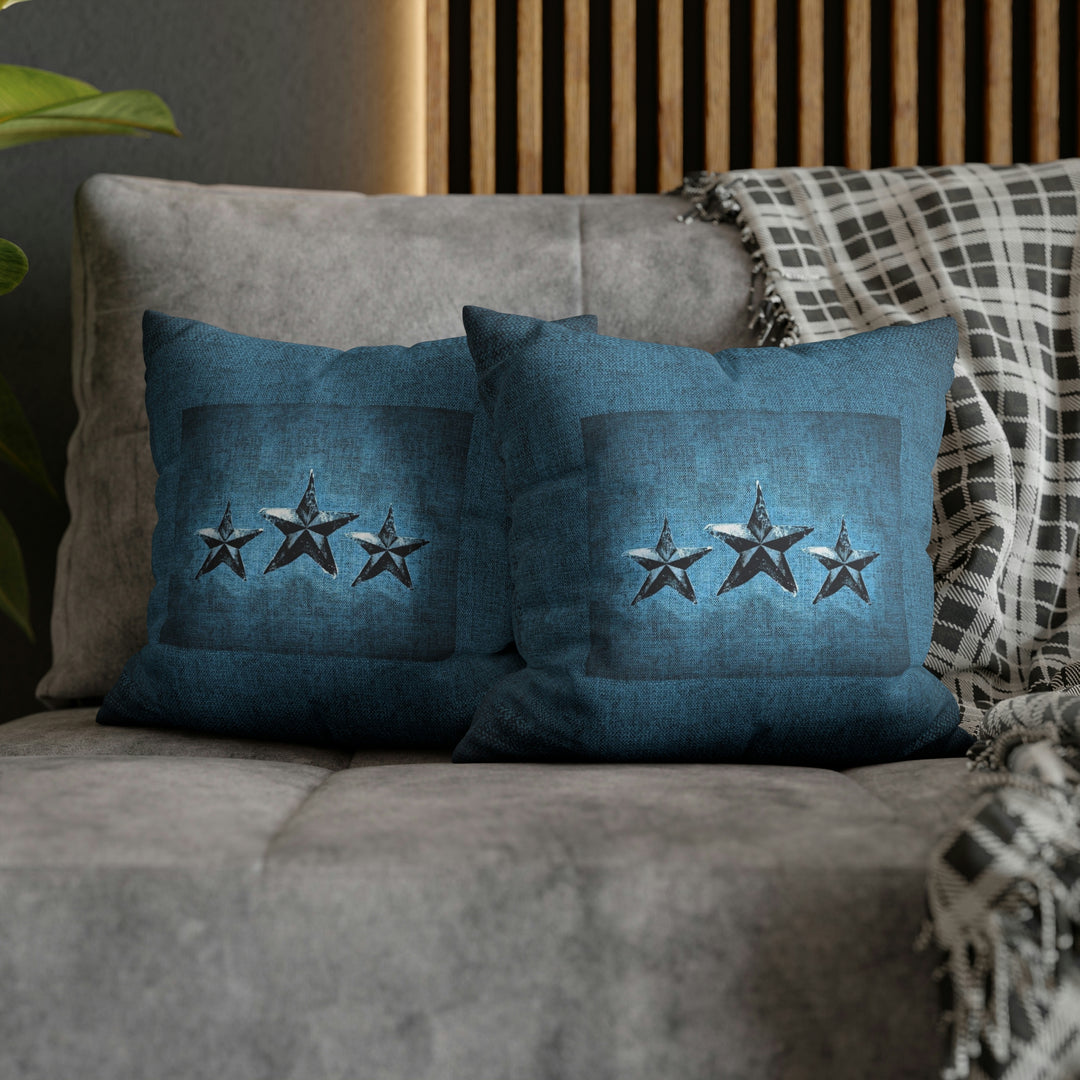 Triple Star in Turquoise Faux Suede Square Pillow Case
