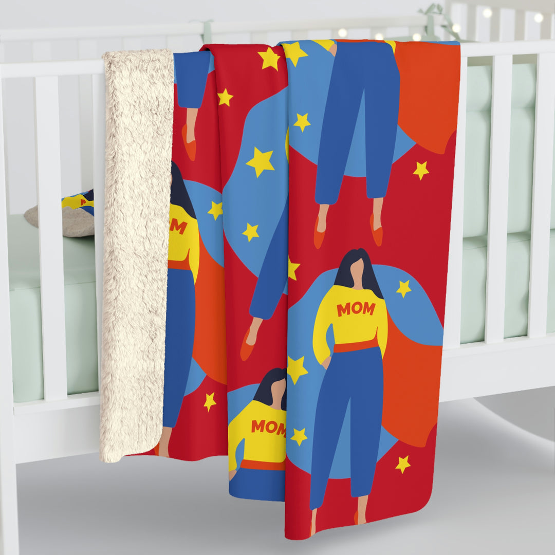 Super Hero Mom on Red Sherpa Fleece Blanket