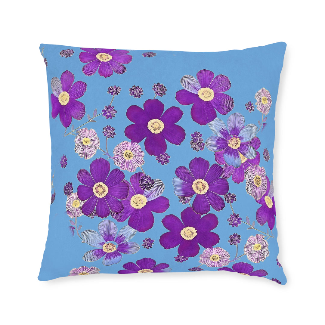 Showers of Blue &Purple Flowers, Square Pillow - Pink Back