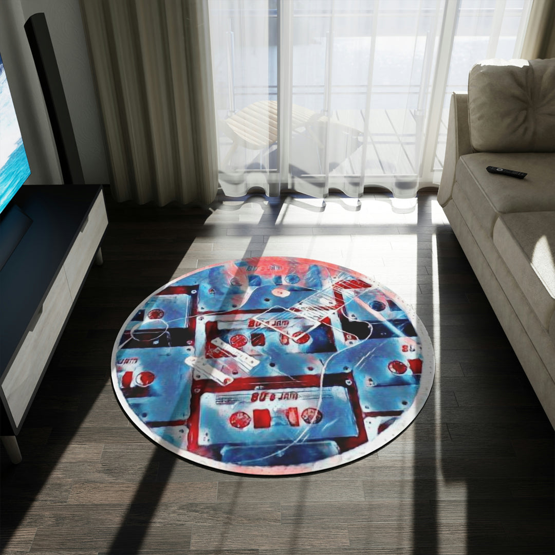80's Rockin' Guitar Round Rug