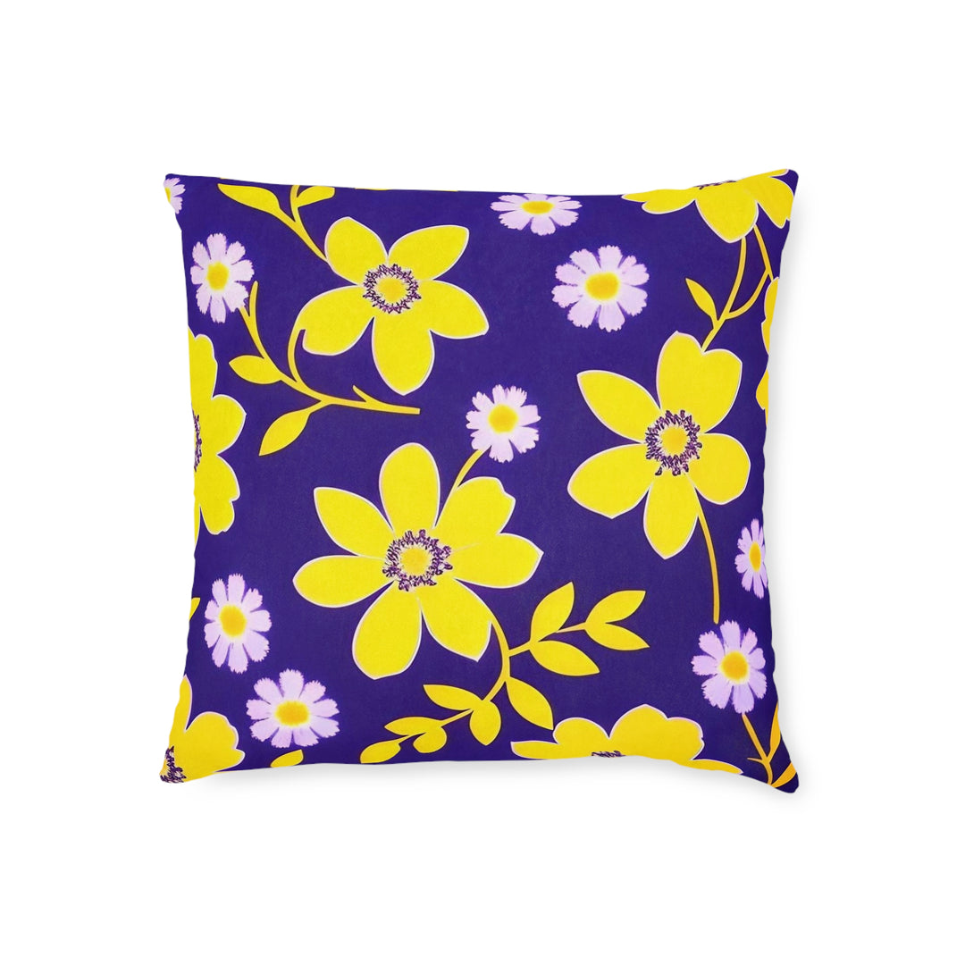 Yellow  Flowers, on navy Square Pillow - Pink Back