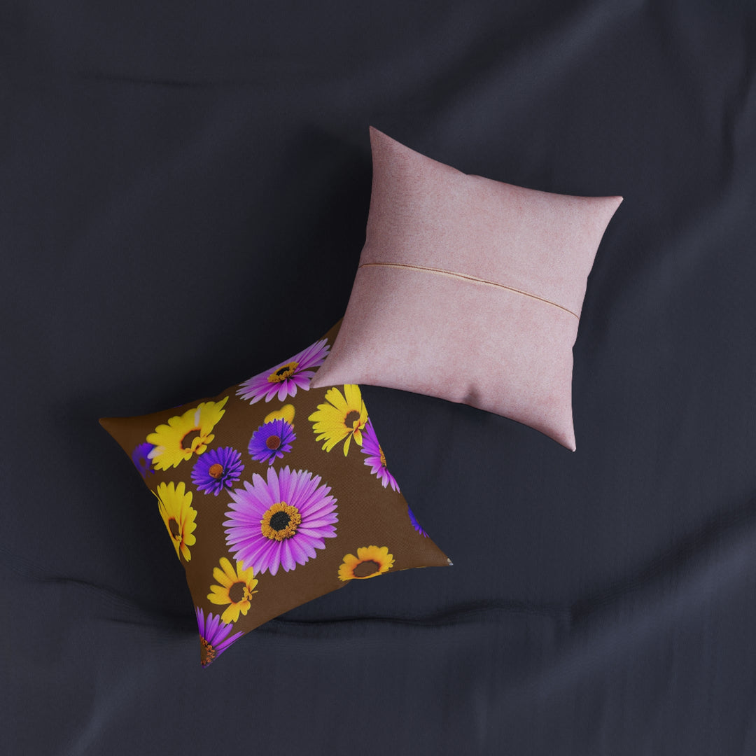 Le fleur on Brown , Square Pillow - Pink Back
