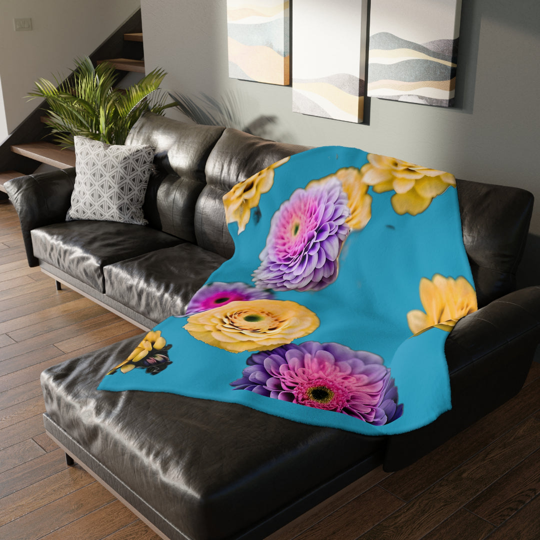 Flower Power style 3 Velveteen Minky Blanket (Two-sided print)