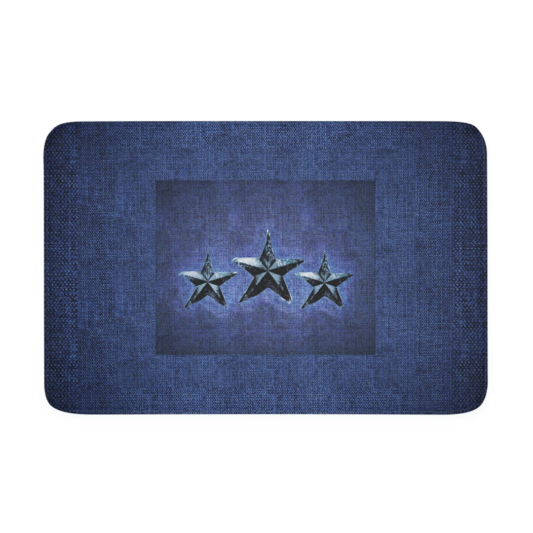 Triple Star in Deep Denim Blue Memory Foam Bath Mat