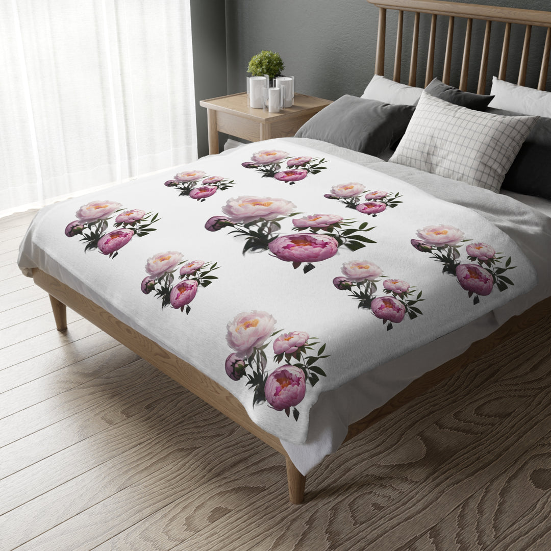 Peony Bouquet Velveteen Minky Blanket (Two-sided print)