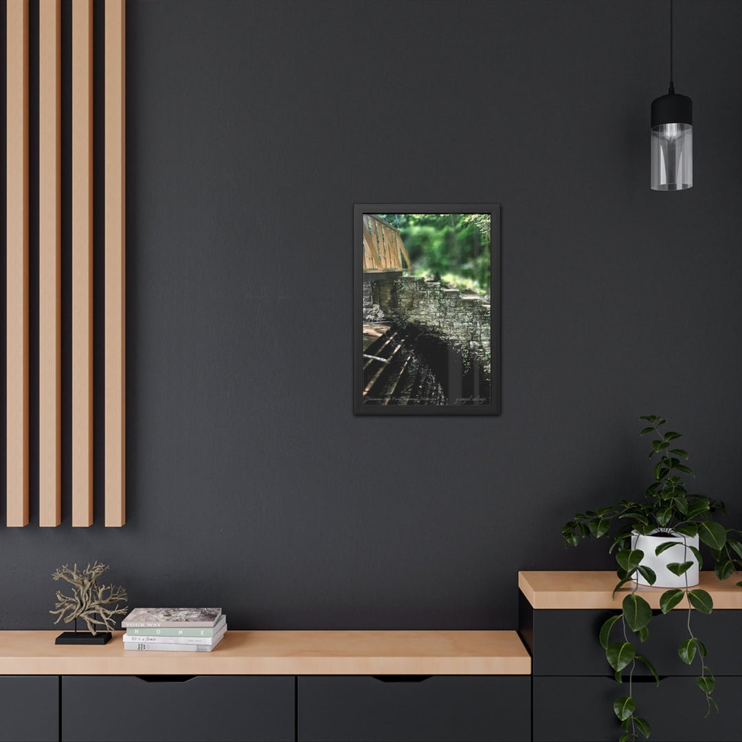 Footbridge Over Cascading Water Framed Posters