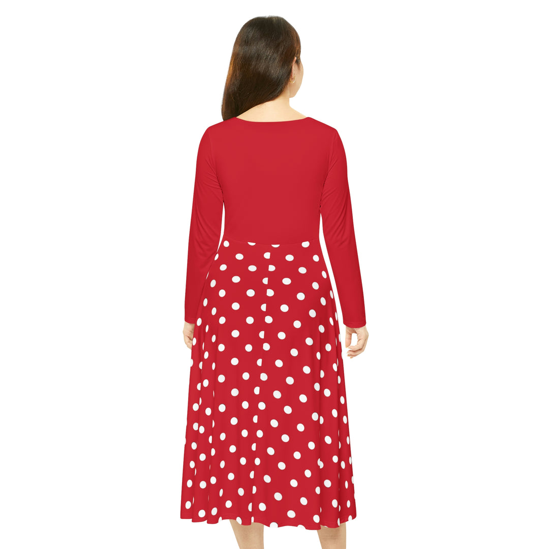 White pokie dotz Women's Long Sleeve Dance Dress (AOP)