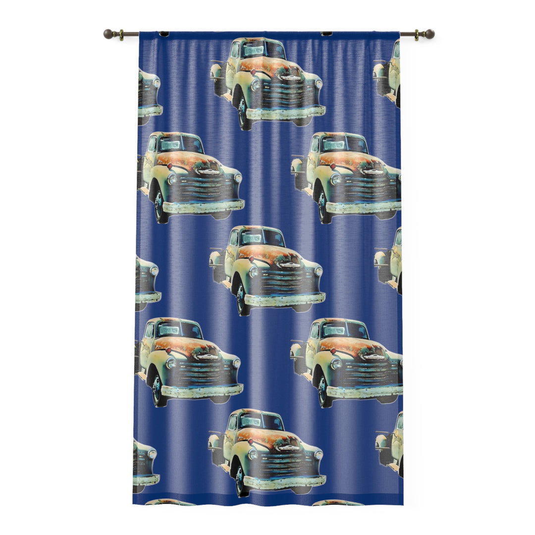 1953 Antique Truck , Blue Sheer Window Curtain