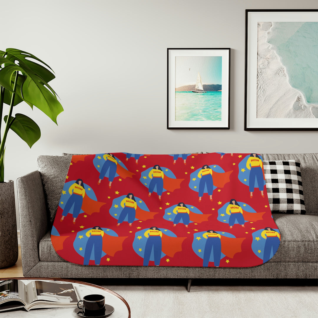 Super Hero Mom, landscape Sherpa Blanket, Two Colors